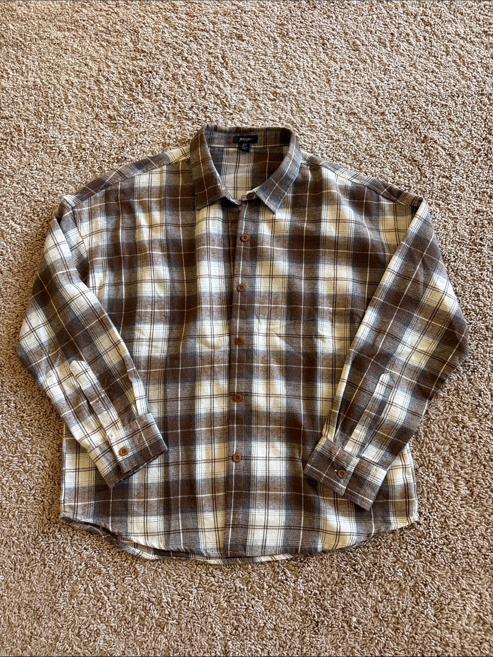 Nasty Gal Brown Plaid Button-Down Shirt US 4